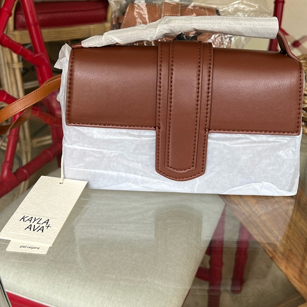 Kayla + Ava brown vegan leather Miranda  cognac brown crossbody